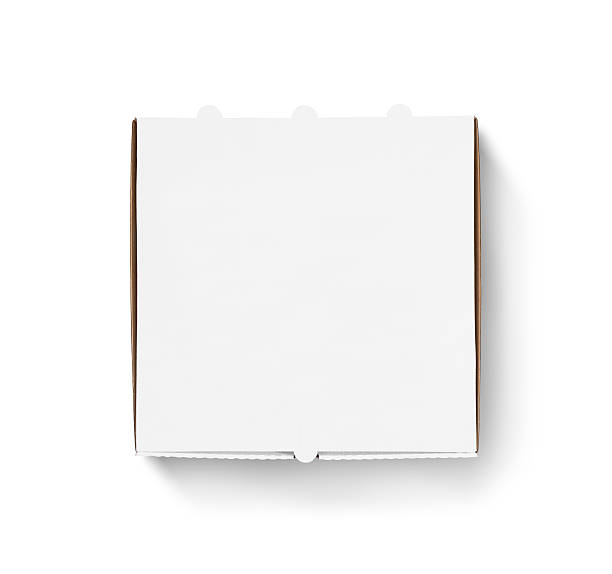 blanco caja de pizza diseño simulados vista superior aislado - box blank brown white fotografías e imágenes de stock