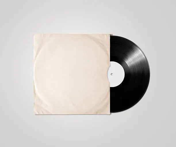Photo of Blank vinyl album cover sleeve mockup, isolated, clipping path.