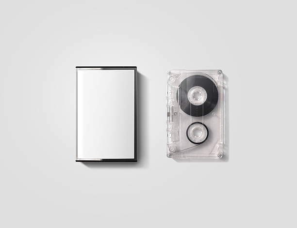 Blank cassette tape box design mockup, isolated, clipping path. Blank cassette tape box design mockup, isolated, clipping path. Vintage cassete tape case with retro casset mock up. Plastic analog magnetic tape casete clear packaging template. Mixtape box cover. audio cassette photos stock pictures, royalty-free photos & images
