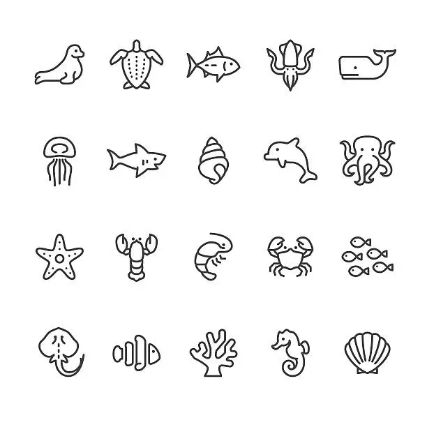 Vector illustration of Sea Life and Ocean animals vector icons