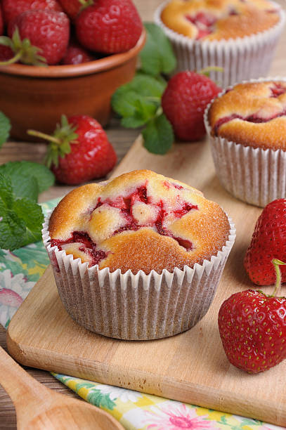 muffin with strawberries stock photo
