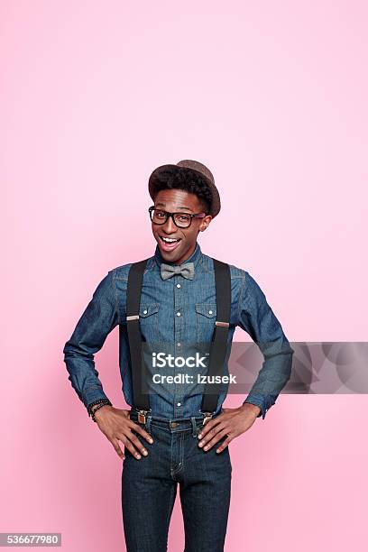 Portrait Of Fashionable Afro American Guy Stock Photo - Download Image Now - Men, Suspenders, Only Men