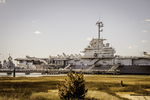 Mount Pleasant, South Carolina, USA - February 8, 2015: The retired aircraft carrier USS Yorktown on display in Patriots Point, South Carolina.