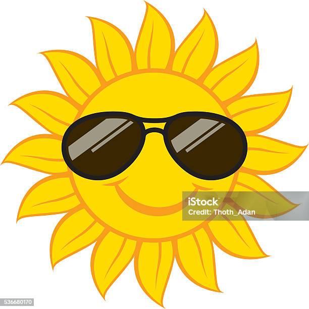 Smiling Sun Face With Sunglasses Stock Illustration - Download Image Now - Smiling, Sun, Sunflower