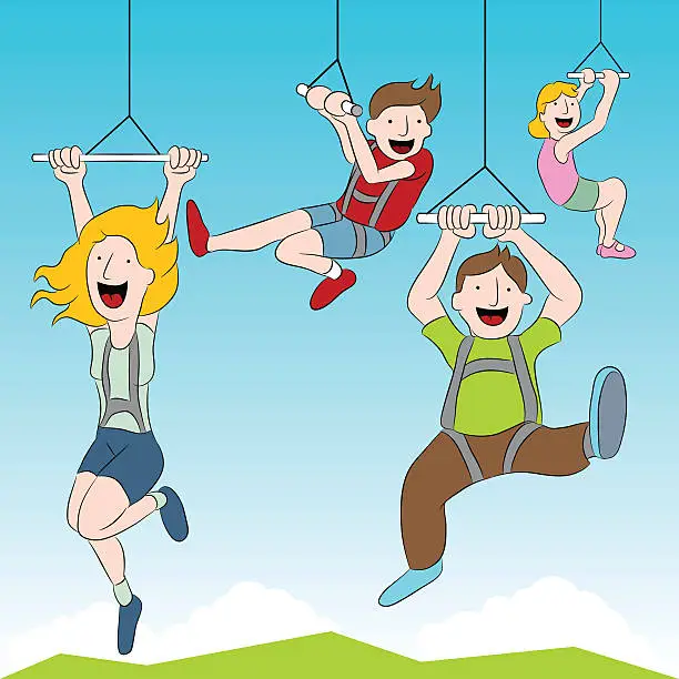 Vector illustration of Zip Line Riders