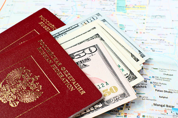 istock Russian passports and Kathmandu city map 536680331