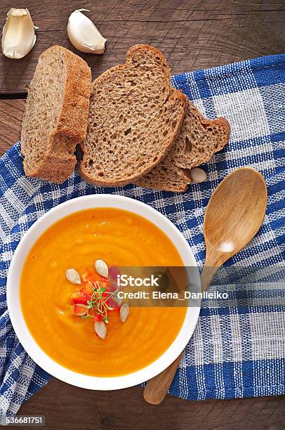 Delicious Cream Of Pumpkin Soup In A Bowl Stock Photo - Download Image Now - 2015, Appetizer, Autumn