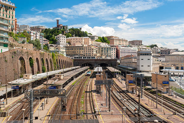 The train station of Genoa, called "Piazza Principe" stock photo
