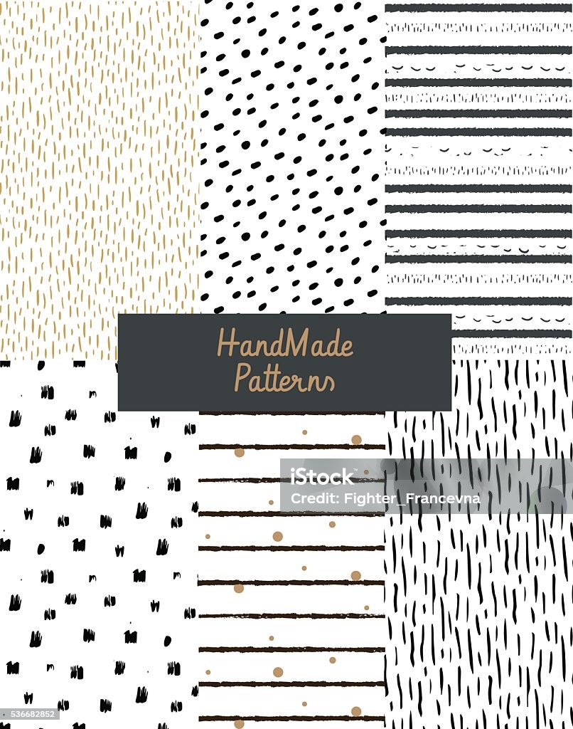 Hand textures of ink Hand drawn textures. Design elements: lines, spots, dots, circles, brushstrokes. Patterns for fabrics or background. Homemade stock vector