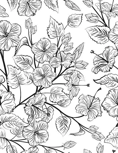 Vector illustration of Tropical Hibiscus Seamless Pattern Background