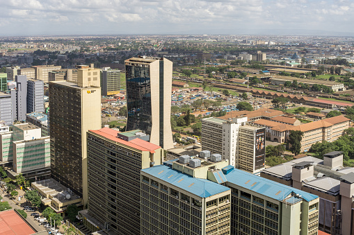 Buildings on the street in Kinshasa in Congo.