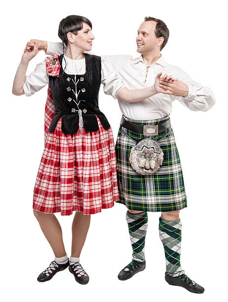 istock The pair woman and man dancing Scottish dance 536684480