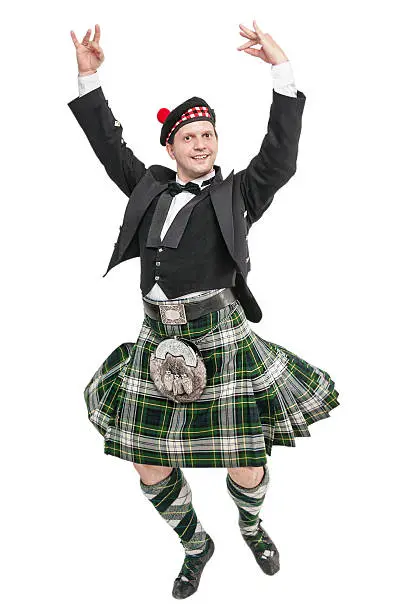 Young man in clothing for Scottish dance isolated