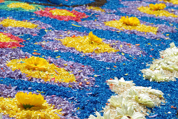 Detail of a flower decorated carpet during the Corpus Christi celebration