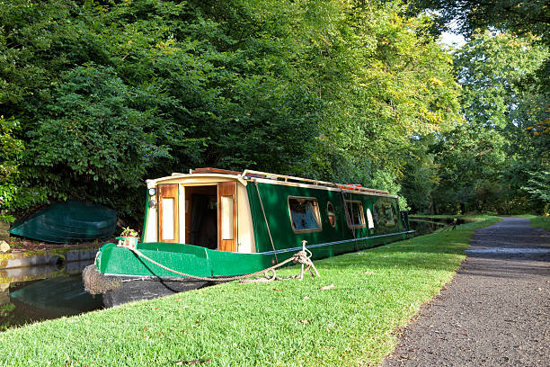 istock Narrow barge moored at Welsh canal 536685759