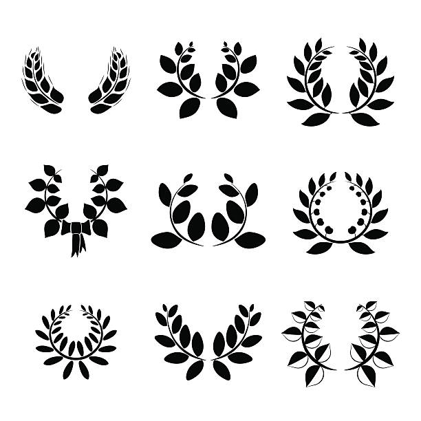 набор маленький laurel wreaths - coat of arms wreath laurel wreath symbol stock illustrations