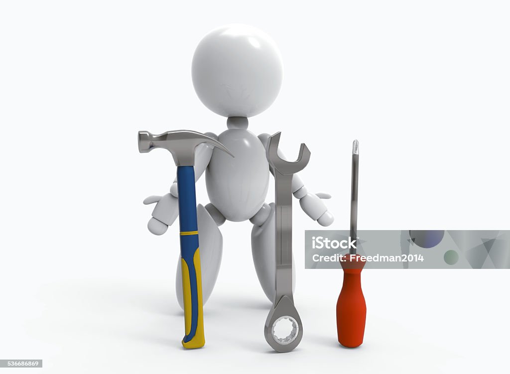 new 3D people -  hammer, wrench, screwdriver new 3D people shows and use tools -hammer , wrench, screwdriver,  3D image 2015 Stock Photo