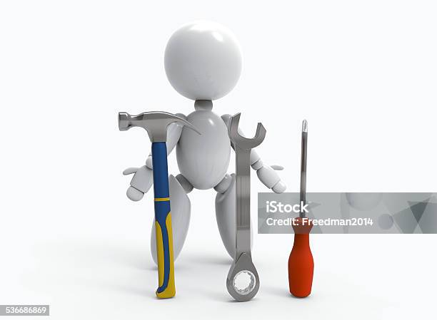 New 3d People Hammer Wrench Screwdriver Stock Photo - Download Image Now - 2015, A Helping Hand, Adult