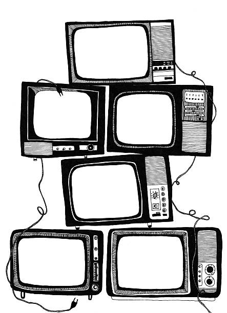 Television Retro tv drawing, made with pen and ink. old tv stock illustrations