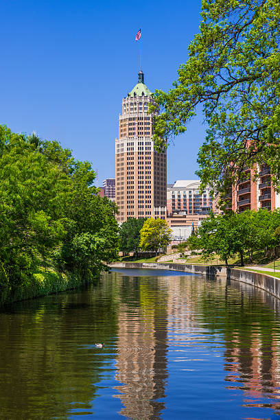 istock Riverwalk San Antonio Texas skyline, park walkway, scenic river canal 536721465