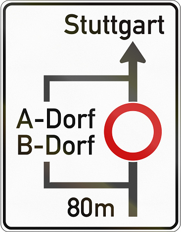 German schematic announcement of deviation route. Dorf means village.