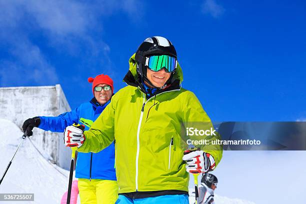 Happy Men Snow Skier Enjoying Sunbathe On Sunny Ski Resorts Stock Photo - Download Image Now