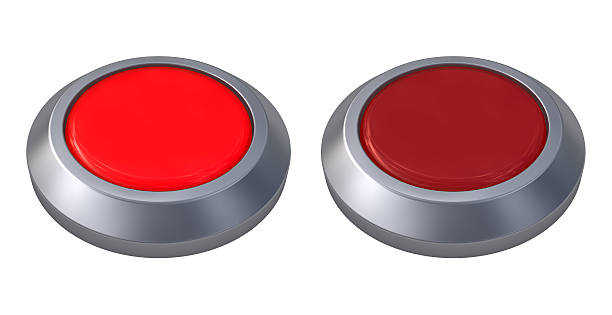 istock 3d illustration of red button closeup isolated on white. 536737328