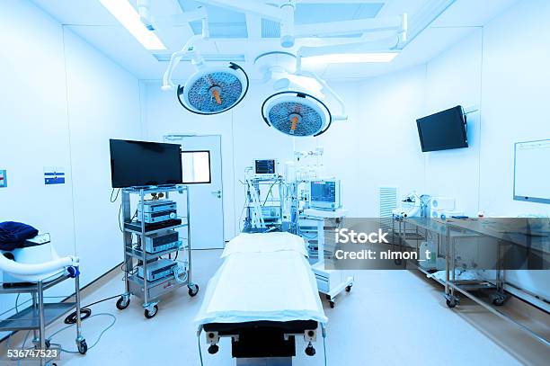 Medical Devices In Modern Operating Room Take With Blue Filter Stock Photo - Download Image Now