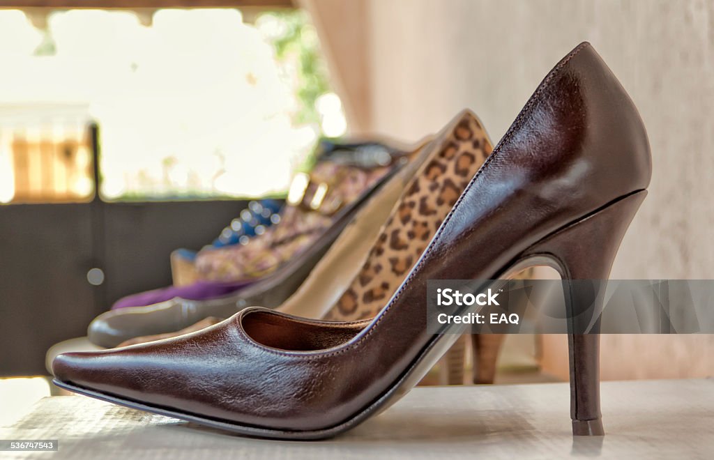 High heels shoe Elegant high heels shoe, plum color, with leather texture. 2015 Stock Photo
