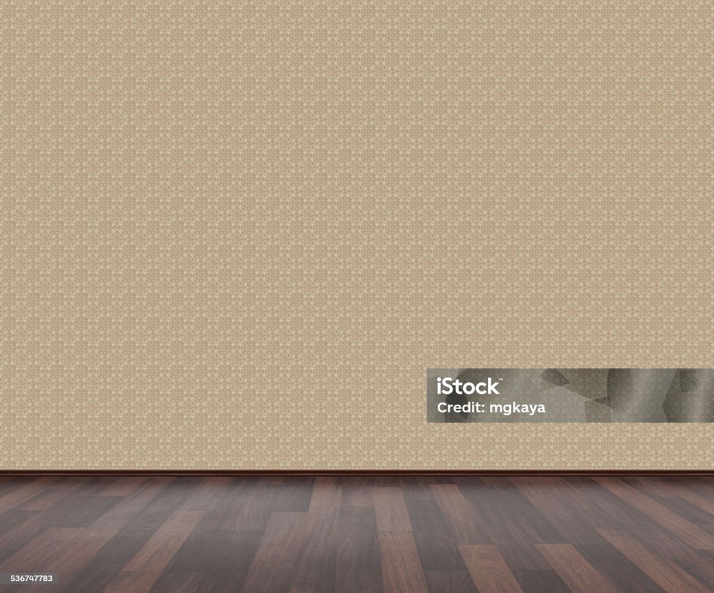 Wallpaper Empty room with brown wallpaper and hardwood floor. 2015 Stock Photo