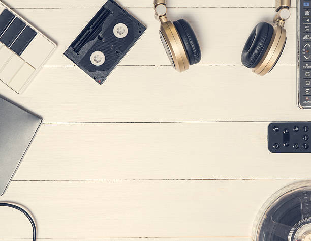 istock Vintage Music Instruments on white wood with copy space. 536749328
