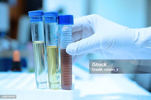 Scientist Doing Chemical Test Take With Blue Filter Stock Photo - Download Image Now