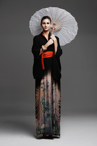 Studio fashion shot of a young woman wearing oriental-style clothinghttp://195.154.178.81/DATA/istock_collage/872075/shoots/783774.jpg