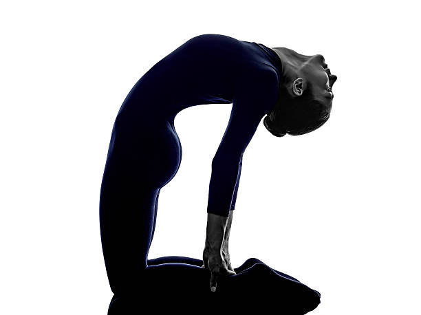 istock woman exercising Ustrasana camel pose yoga silhouette 536752241