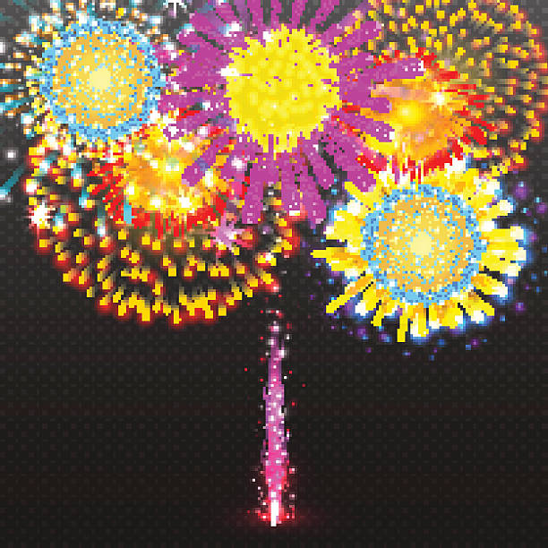 illustrazioni stock, clip art, cartoni animati e icone di tendenza di impostare natalizio di fuoco d " artificio salute esplosione illustrazione vettoriale con sfondo trasparente - firework display pyrotechnics exploding star