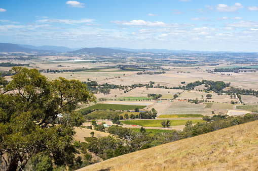 The view over Yarra Glen on a warm summer's day in Victoria, Australia
