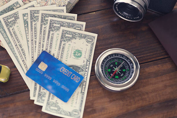 istock compass, passport, credit card, banknote, camera,map, car figuri 536774108