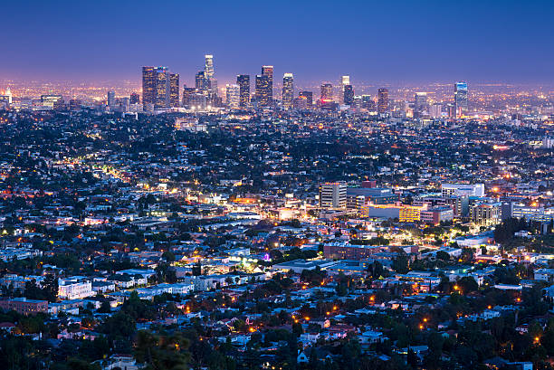 Los Angeles Skyline Cityscape at Dusk, California, USA Los Angeles Skyline Cityscape at Dusk, California, USA griffith park observatory stock pictures, royalty-free photos & images