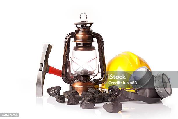 Mining Industry Group Of Miners Equipment Stock Photo - Download Image Now - Business Finance and Industry, Coal, Coal Mine