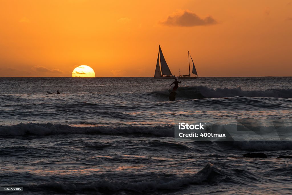 Waikiki Sunset A beautiful sunset in Oahu on Waikiki beach. 2015 Stock Photo