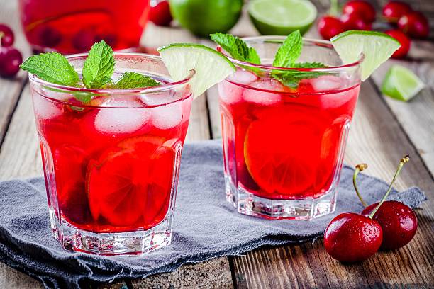 istock cherry lemonade with ice, lime and mint in glasses 536802976