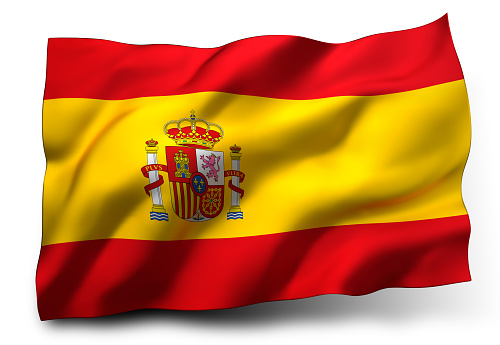 Waving flag of Spain isolated on white background