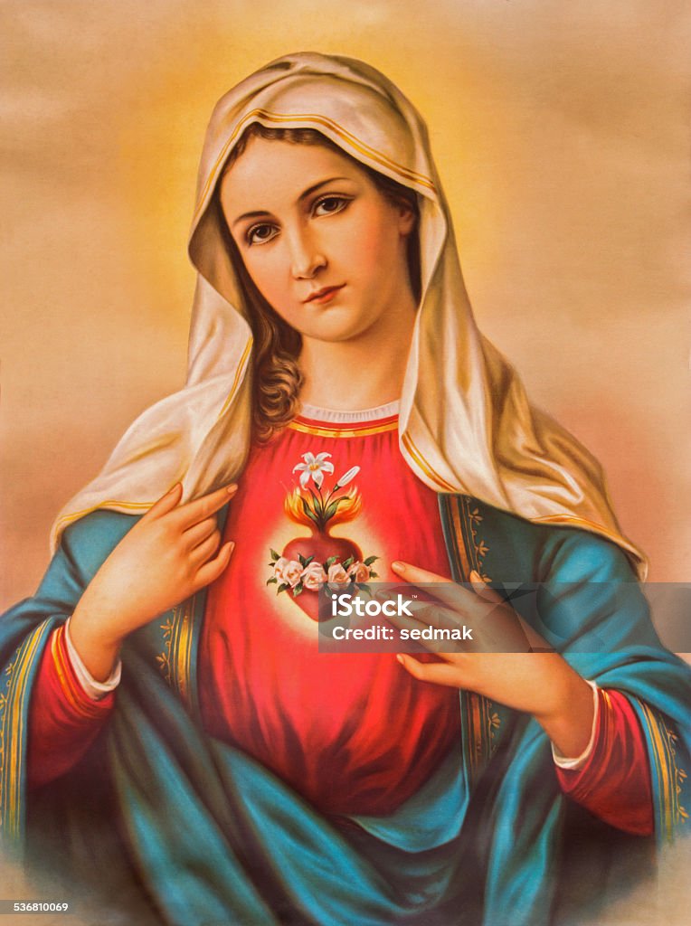 The Heart Of Virgin Mary Typical Catholic Image Stock Photo - Download  Image Now - Virgin Mary, Religious Saint, Catholicism - iStock