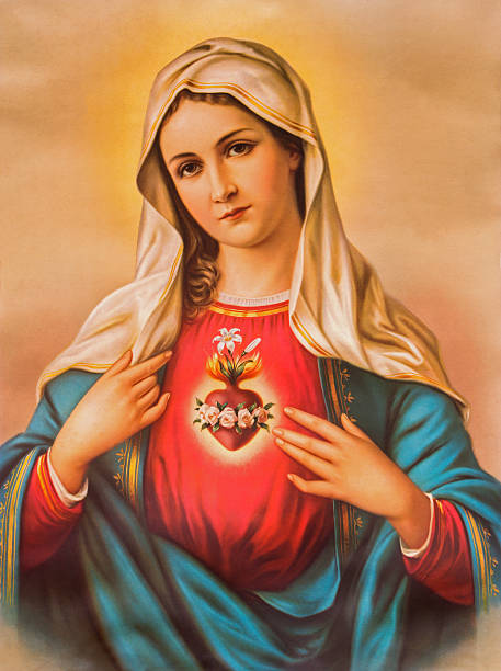 The Heart of Virgin Mary - Typical catholic image Sebechleby - The Heart of Virgin Mary. Typical catholic image printed in Germany from the end of 19. cent. originally by unknown painter. virgin mary photos stock pictures, royalty-free photos & images