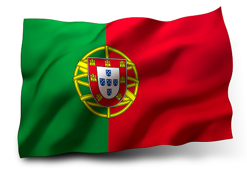 Waving flag of Portugal isolated on white background