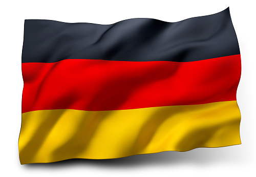 Waving flag of Germany isolated on white background