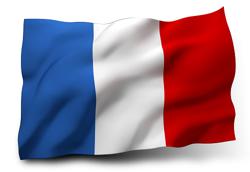 Waving flag of France isolated on white background