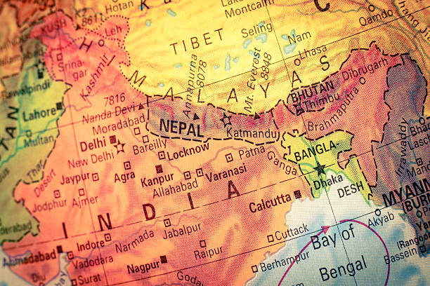 mapa de nepal y bután. primer plano de la imagen - bengala del oeste fotografías e imágenes de stock