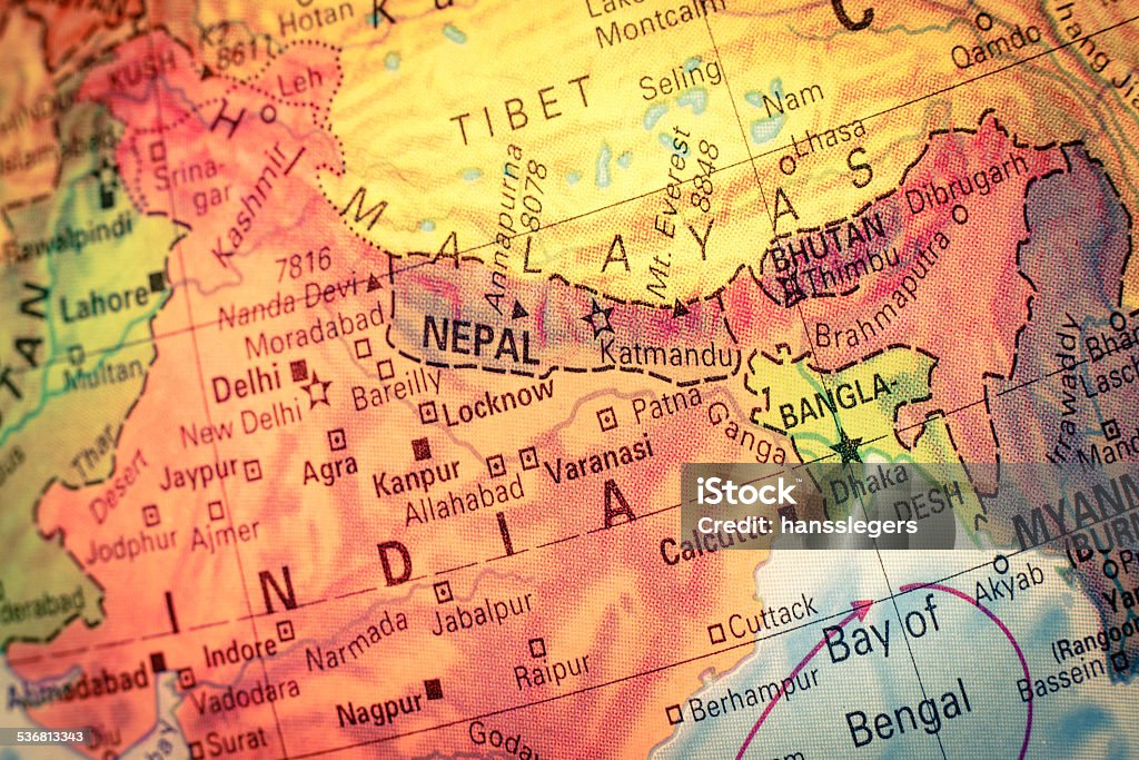 Carte du Népal et du Bhoutan. Gros plan image - Photo de Carte libre de droits