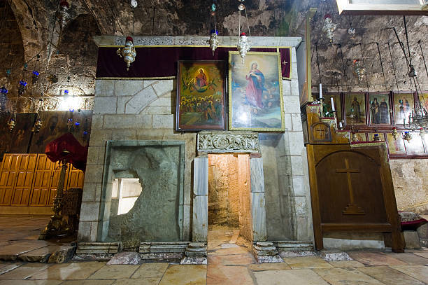 Tomb of the Virgin Mary Jerusalem, Israel - 09 October, 2014: Exit of the Tomb of the Virgin Mary, the mother of Jesus at the foot of mount of olives in Jerusalem tomb of the virgin mary in jerusalem stock pictures, royalty-free photos & images